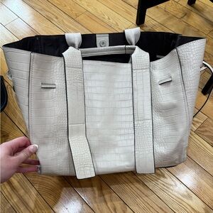Croc-Embossed Cream Tote Bag